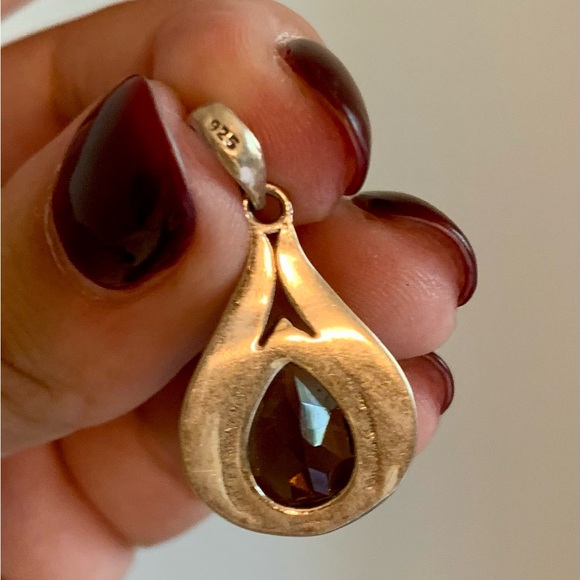 Smoky quartz sterling silver drop pendant - Picture 4 of 6